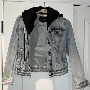 BLANKNYC denim jacket with removable black hoodie. Size XS.